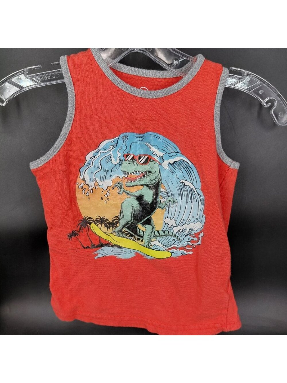 Copper Denim Tank Top Boys 5 Orange Dinosaur Surf Graphic Cotton Beach Summer
